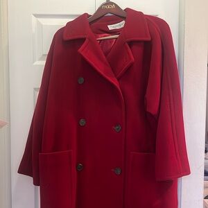100% Wool Calvin Klein Double Breasted Red Trench Coat